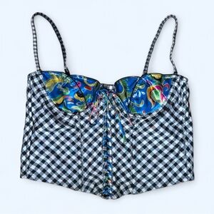 Victoria’s Secret Vintage Gingham Abstract Corset Top in Black/White/Blue Large